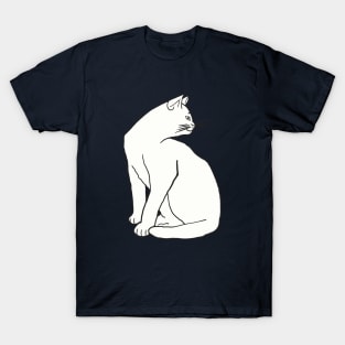 White Cat On Black T-Shirt